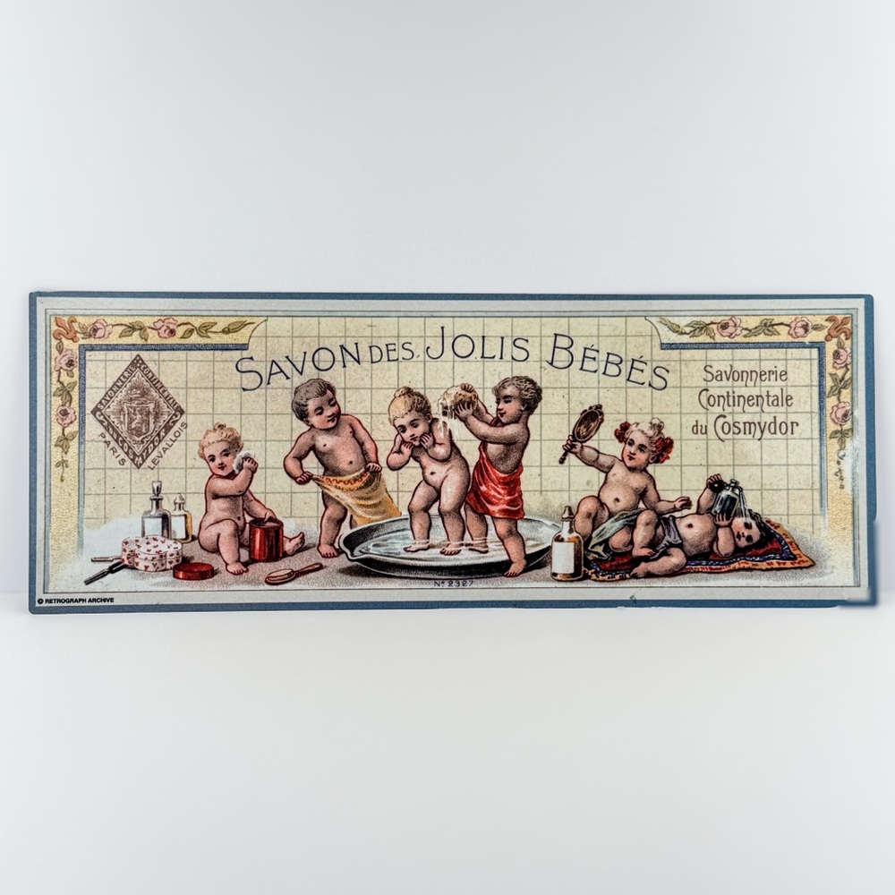 Vintage French Advertising Tin Sign Savon des Jolis Bébés Soap Babies Wall Art
